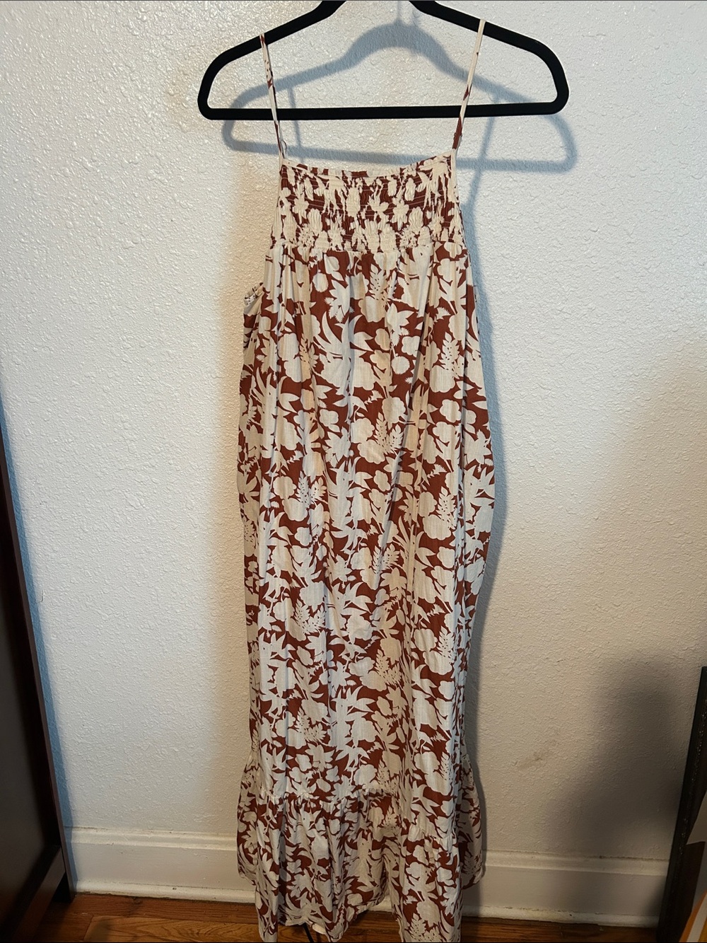 Universal Thread Cream and Brown Floral Smocked Maxi Dress